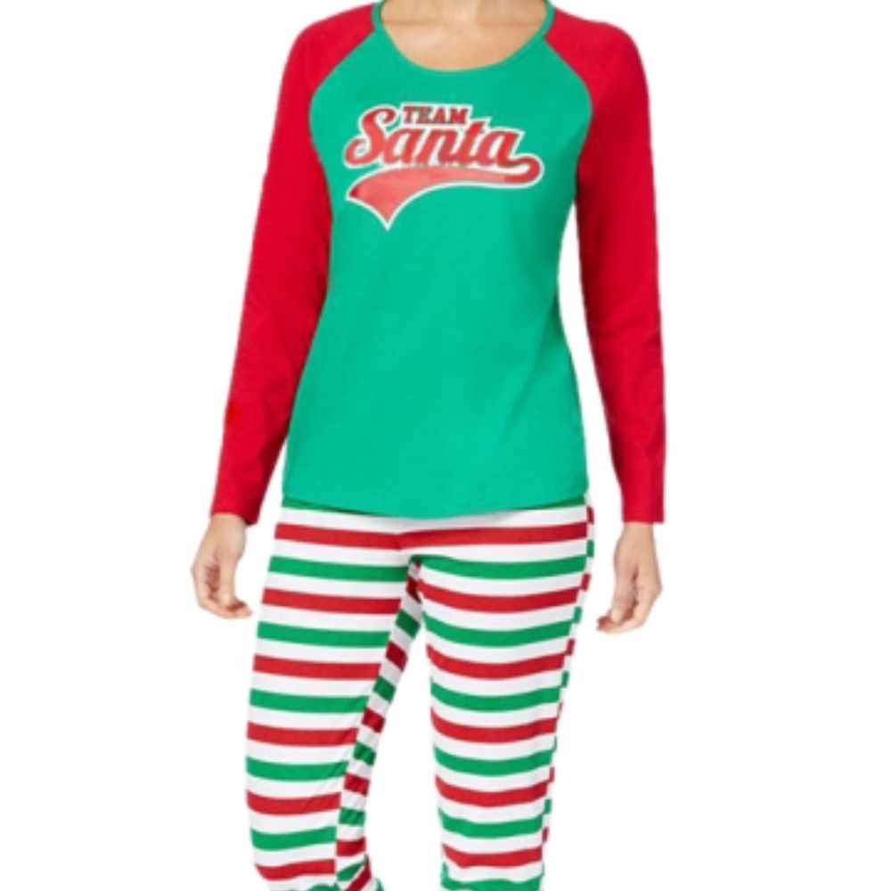 Family PJs Striped Team Santa Print Pajama Set NWT